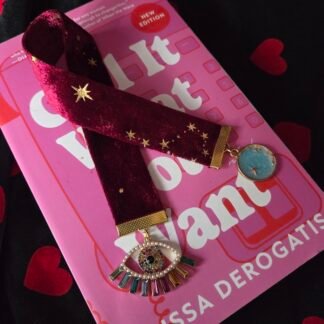 Ruby red 'seeing eye' velvet bookmark
