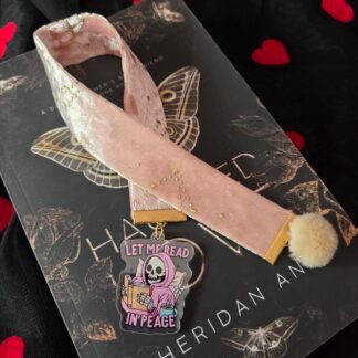 Baby pink 'read in peace' velvet bookmark