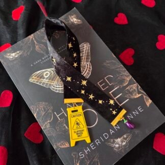Midnight black 'slippery when wet' velvet bookmark
